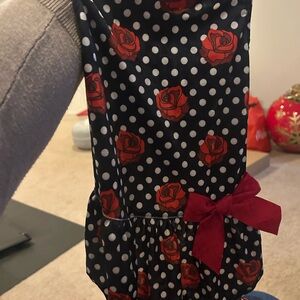 Polka Dot and Rose Patterned Dress with Red Bow